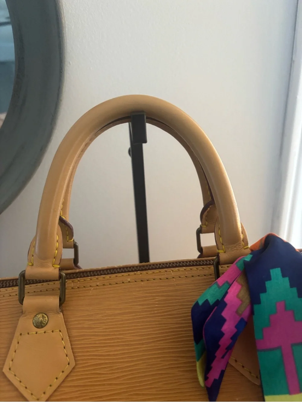 Louis Vuitton(authenticated)Tan Epi Leather Duffel with Colorful Geometric Strap - Picture 3 of 11